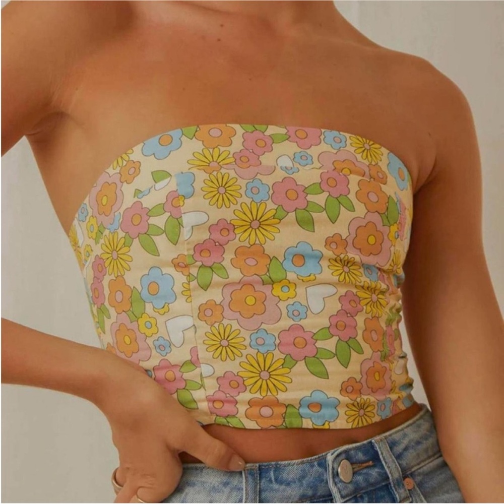 Peppermayo Multicolor Floral Tube Top Linen Blend 💐